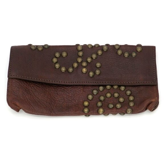 McFadin Stacy & Laurie Brown Leather Studded Wallet Clutch Wristlet (NO Strap) - Picture 1 of 7